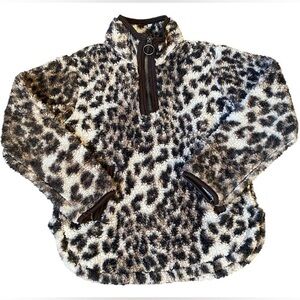 Cuddly Sherpa Leopard Print Fleece Pullover jacket Size 5-6